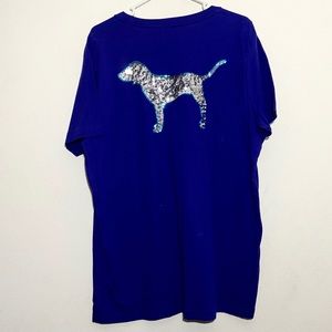 NWT VS PINK Sequin Campus Pocket Dog Logo T-Shirt